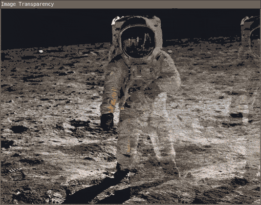 Astronaut standing on moon, a tinted overlay moves horizontally with mouse movement