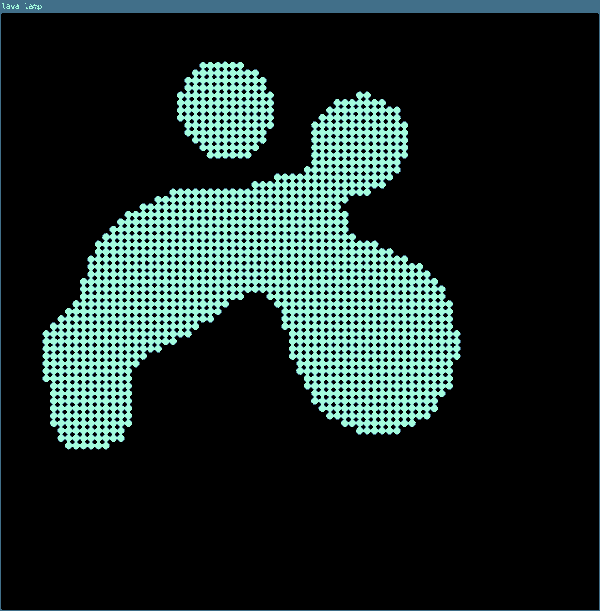 Organic metaballs bounce around the screen in a screensaver effect