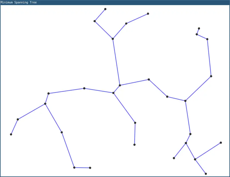 30 points connected with the shortest total length of lines, forming a tree structure