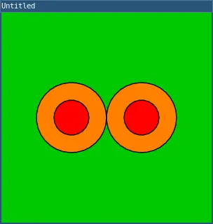a pair of concentric red in orange circles on a green background