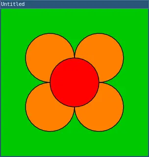a not as large flower with red face and orange petals on green background