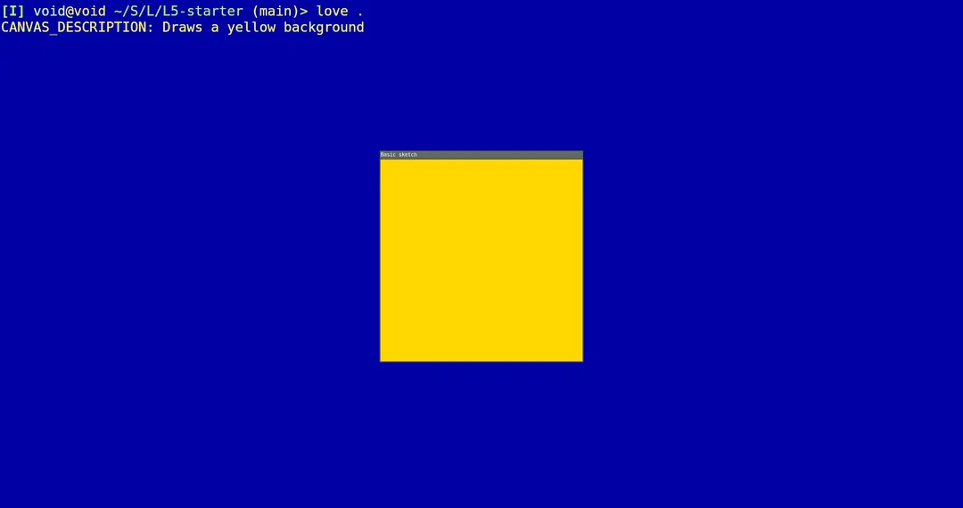 A yellow background window appearing on top of folder holding L5 Starter and love application A yellow background window appearing on top of folder holding L5 Starter and love application