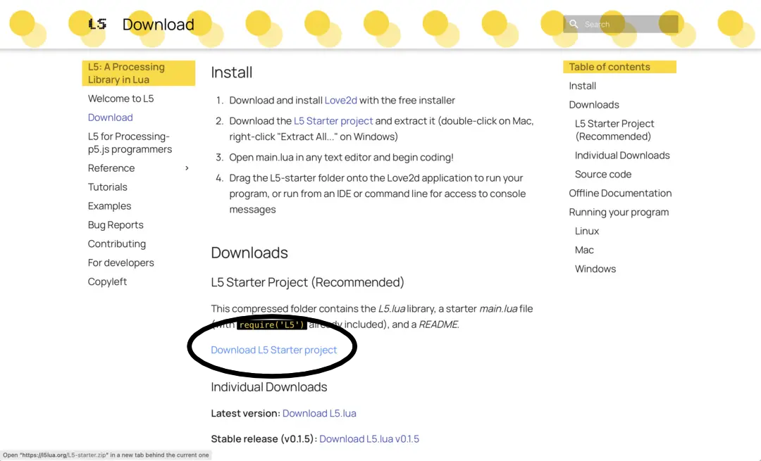 L5 website download page with L5 Starter L5 website download page with L5 Starter