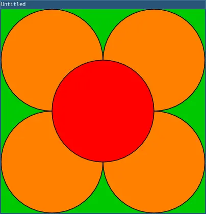 a flower with red face and 4 huge orange petals on green background